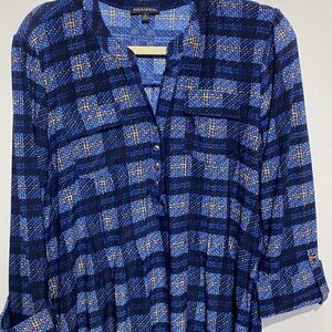 Ava & Grace Women's Blue Split Neck Half Button Long Sleeve Blouse Size Large